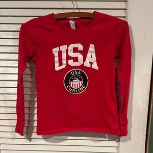 USA Curling Kids Red Long Sleeve Shirt